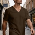 thumbnail image 5 of Men's Cotton Linen T-Shirts V Neck Premium Basic Short Sleeve Tees - Fitted Style, Ultra Soft, Comfort Tops Coffee, 5 of 8