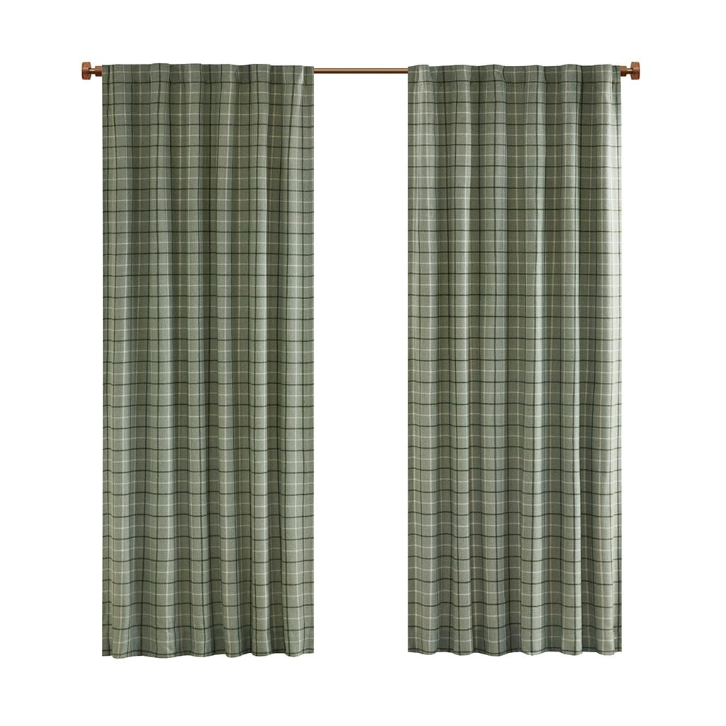 MAYEERTY 50x84" Plaid Rod Pocket and Back Tab Curtain Panel with Fleece Lining Green