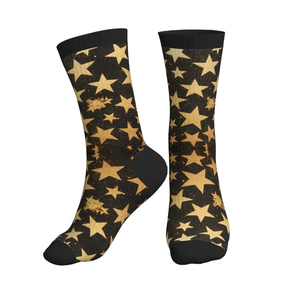 Athletic Socks Gold Glitter Stars Pattern Sport Running Calf Socks Crew Socks for Men Women