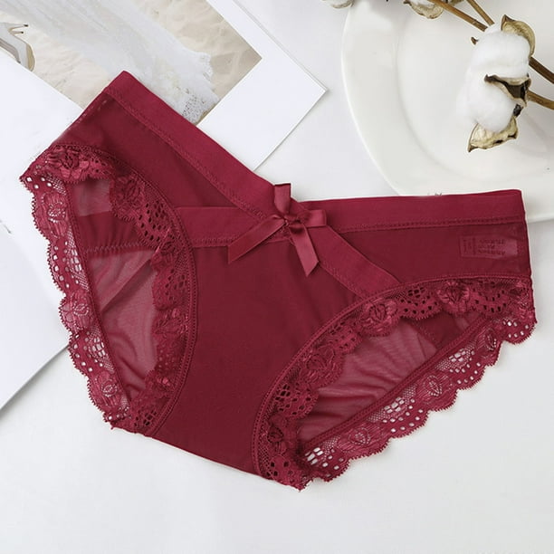 TOWED22 Womens Thongs Underwear Womens Panties Low Waist Lace Cotton Briefs  Panties(Wine,XL) 