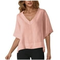 thumbnail image 3 of Bvxeep Women's Short Sleeve Solid Color V Shirt Fashionable Loose Top, 3 of 6
