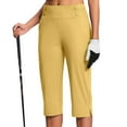 thumbnail image 3 of Yubnlvae Women's High-Waist Crop Work Pants for Summer Casual & Yoga Fashionable Elastic Waist Slacks with Side Slits for Women (Yellow | XXL), 3 of 6