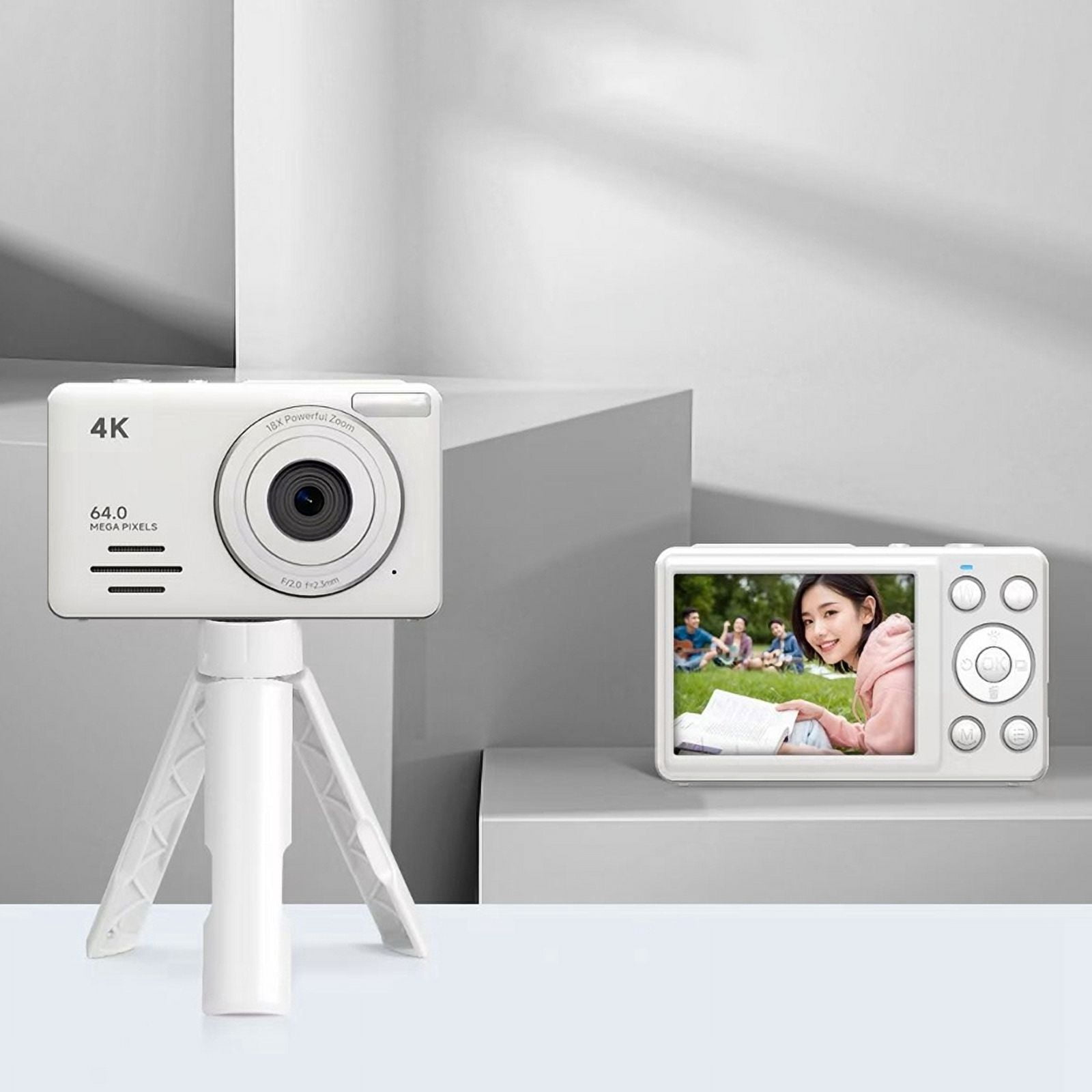 4K Digital Camera 2.88 Inch HD Display 18x Video Recorder Camera LED Fill Light 800mAh Battery Vlogging Camera White