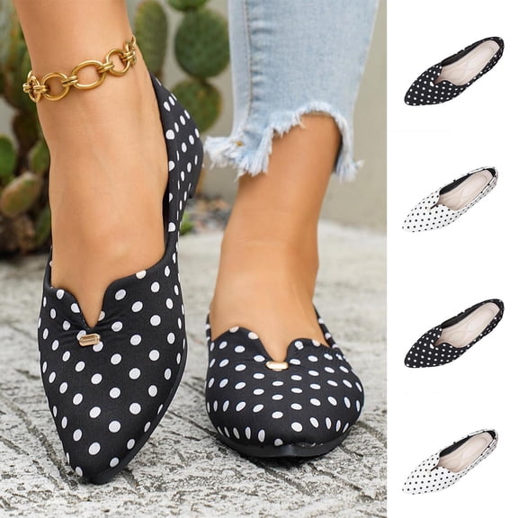 Miluxas Women’s Polka Dot Pointed Toe Flat Shoes, V-Cut Slip On Ballet Flats, Soft Lightweight Casual Walking Loafers White 9.5(43)