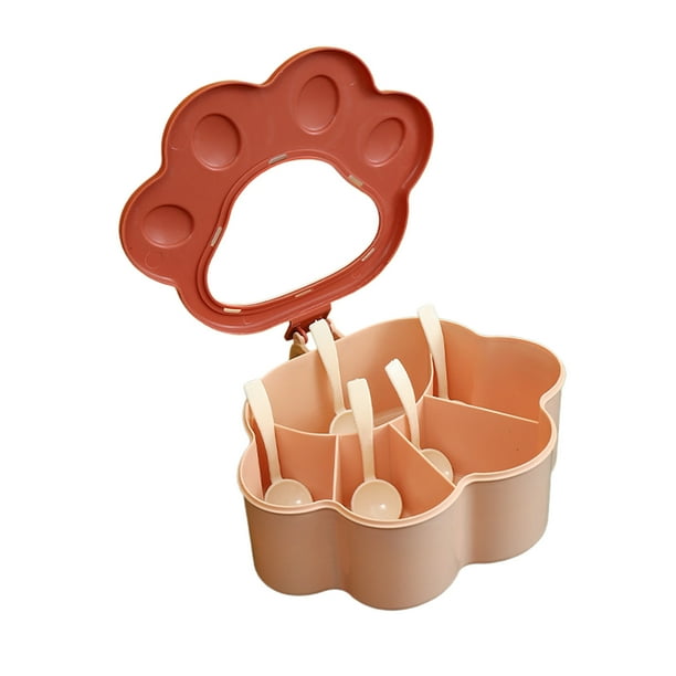 Caja de condimentos 5 en 1 con forma de pata de gato, organizador de especias de cocina con tapa transparente, contenedores apilables para almacenar condimentos, diseño antiderrames con múltiples com