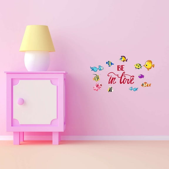 Be In Love Beautiful School Of Fish Mermaid Dolphin Colorful Fish Salt Water Princess Creatures Seahorse Queen Sweet Unicorn Lovely Dream Holiday Decorating Wall Decal Sticker - Size: 20 In X 12 In