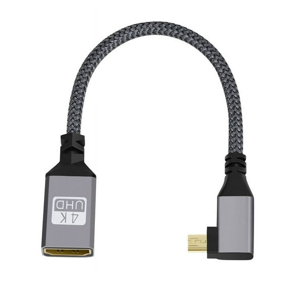 FVH 4K Type-D Micro HDMI 1.4 Male 90 Degree Left Angled to HDMI Female Extension Cable for DV MP4 Camera DC Laptop