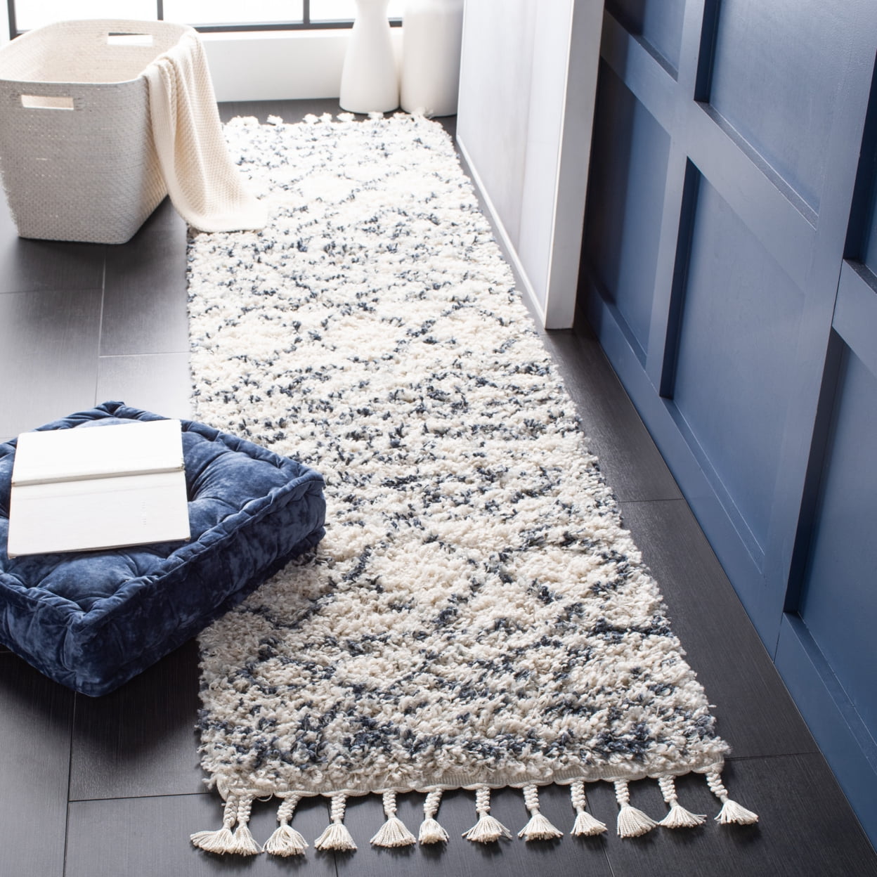 SAFAVIEH Pro Lux Marie Geometric Shag Area Rug, Ivory/Blue, 9' x 12'