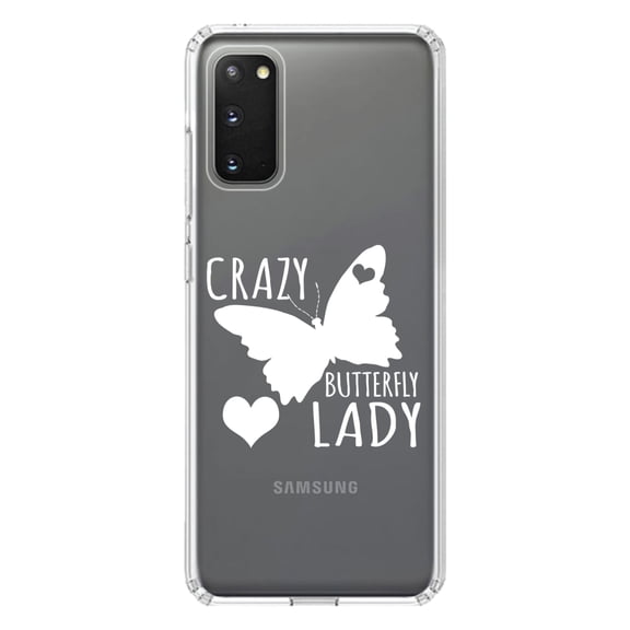 DistinctInk Clear Shockproof Hybrid Case for Galaxy S20 ULTRA / 5G (6.9" Screen) - TPU Bumper Acrylic Back Tempered Glass Screen Protector - Crazy Butterfly Lady
