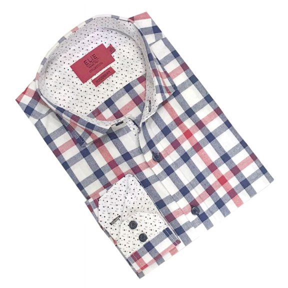 Elie Balleh Blue Big Plaids Boy's Dress Casual Button Down Shirt