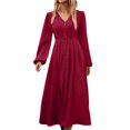 thumbnail image 2 of Women's Casual V Neck Long Shirt Dress Elegant Solid Color Long Sleeve Button High Waist Slim Fit Office Dresses 06-Hot Pink XXXXXL, 2 of 5