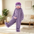 thumbnail image 2 of ZHANGDER Big Mouth Monster Onesie, Fleece Hooded Cozy Plush One Piece, Silly Loungewear with Shoes and Comb, Light Purple XL, 2 of 7