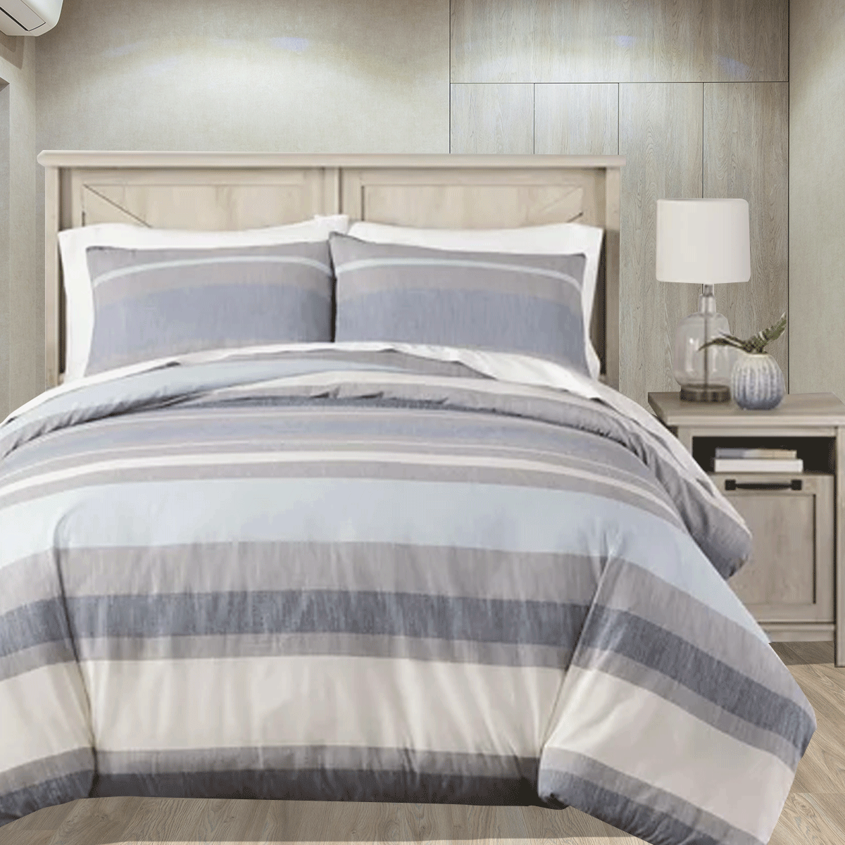 3Piece Bold Blue Stripe Full/Queen Comforter Set