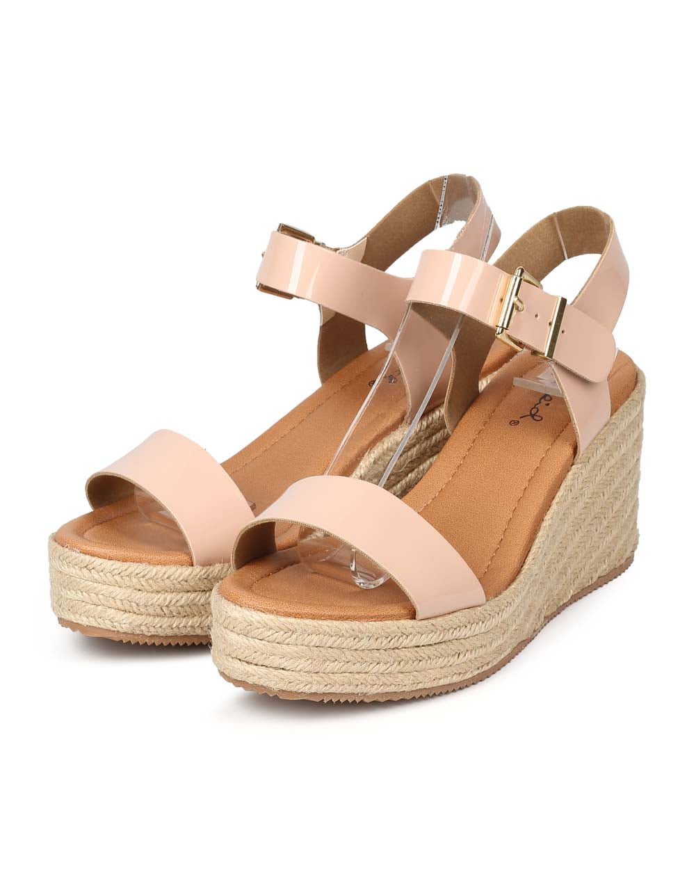 Qupid EK50 Women Patent Peep Toe Espadrille Low Wedge Sandal - Walmart.com