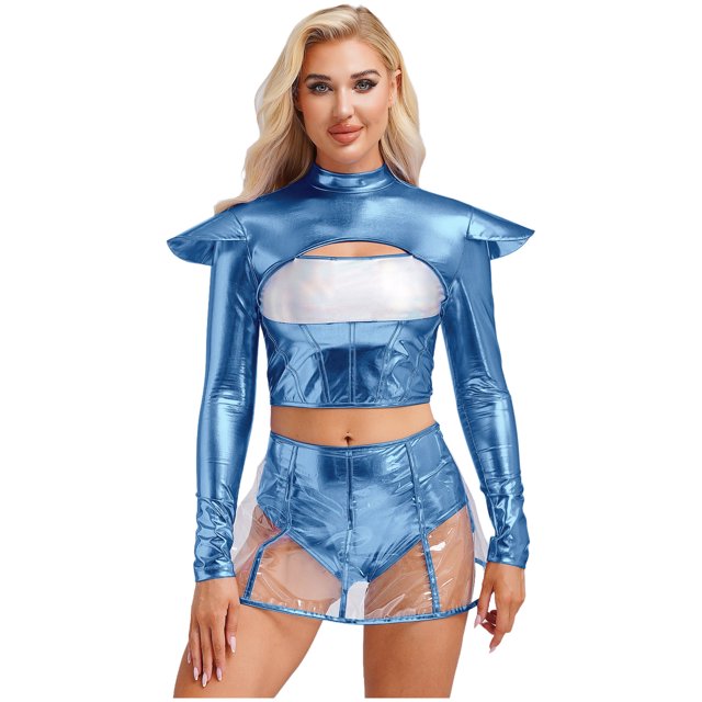 renvena Costume d'Astronaute Robot Cosplay Espace Halloween pour Femmes Bleu TG