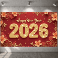 thumbnail image 5 of Red Background Happy New Year Banner Gold Lettering 2026 New Year Display Floral Pattern Festive Design New Year Backdrop for New Year Party Holiday Celebration Indoor Decor, 5 of 9