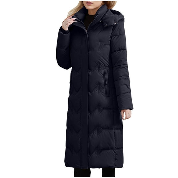 Qetyuw Winter Down Coat for Women Plus Size Long Sleeve Warm Open Front Jacket Zip Up Detachable Hood Casual Coats