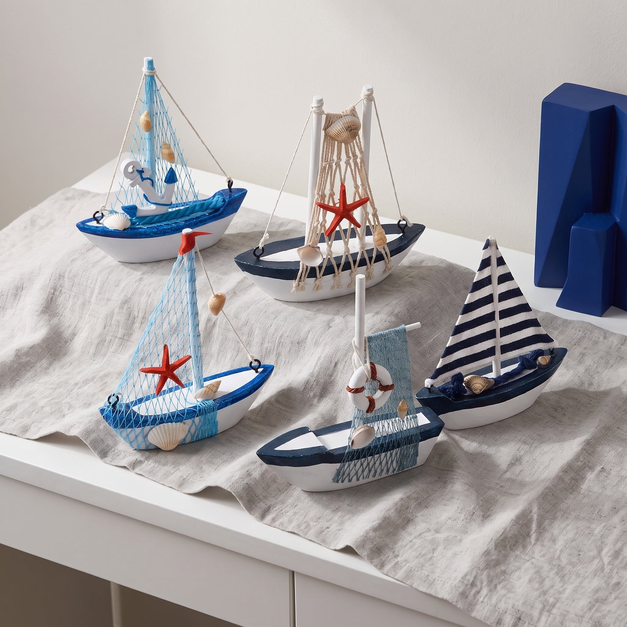 WHAMVOX 6Pcs Mediterranean Style Sailboat Models Nautical Wooden Sailing Boat Decoration