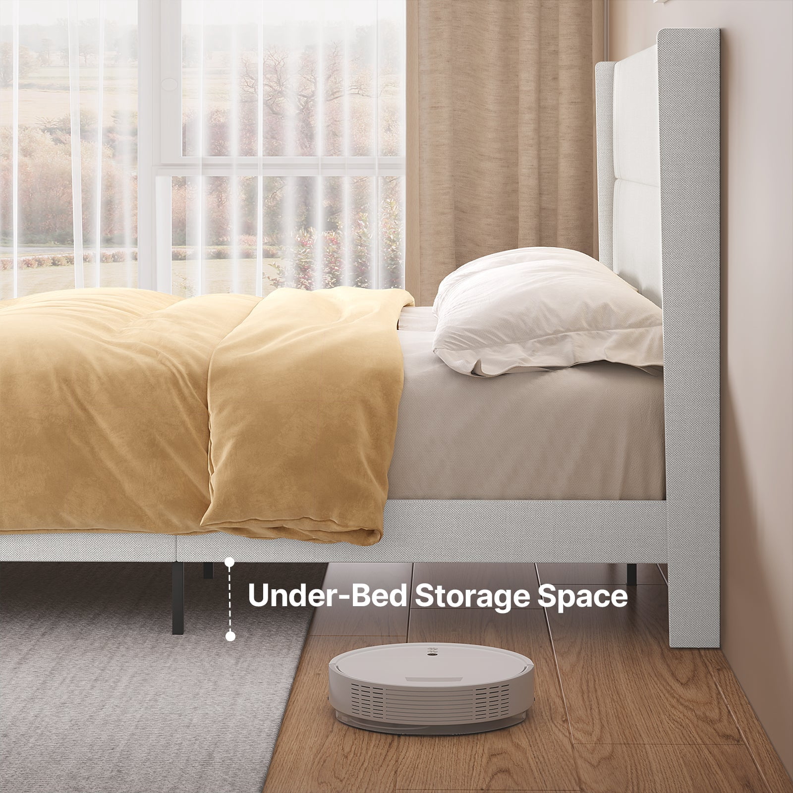 King Platform Bed Frame with Wingback Headboard, Wood Slat Support, Noise-Free, No Box Spring Needed, 850 lbs, White