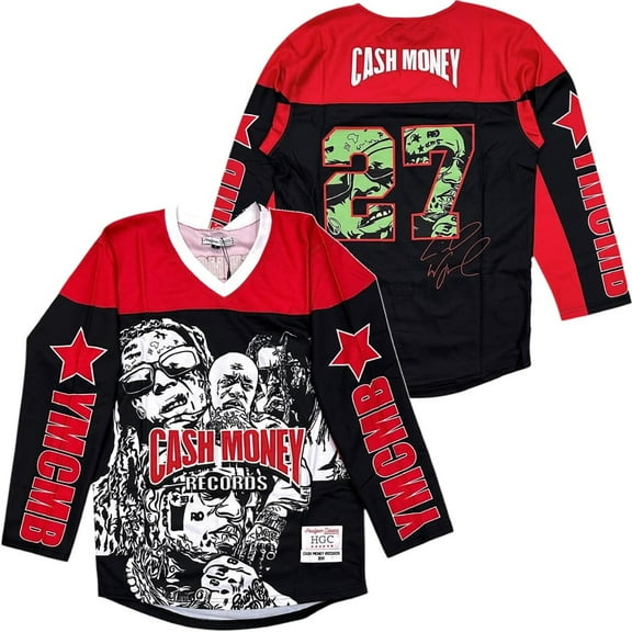 Cash Money Records Men's Headgear Classics Lil Wayne Embroidered Hockey Jersey (Small, Black)