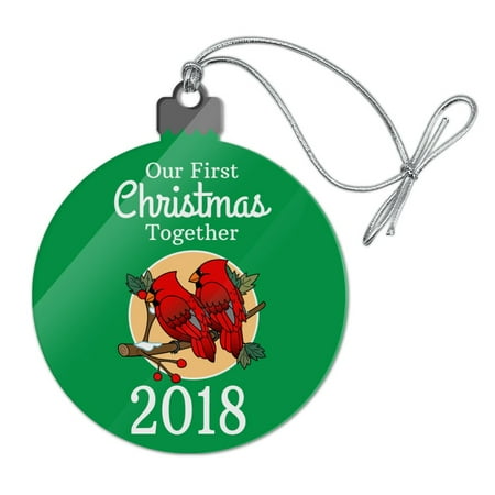 our first christmas together 2018 red cardinals on branch newlyweds