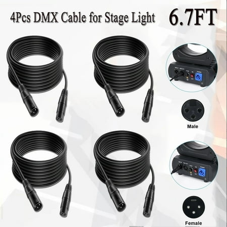 6.7ft DMX Cable 4PCS 3 Meter DMX Signal Cables Signal Wires 3-Pin XLR Male to Female Stage Light Signal Cable with Metal connectors Connection for DMX512 Stage & DJ Lighting fixtures