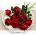 thumbnail image 4 of Zukuco 10PCS Artificial Flowers Realistic Roses Bouquet with Long Stem for Home Wedding Decoration Party-Red, 4 of 8