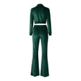 thumbnail image 4 of Unir Casual Velvet 2 Piece Tracksuit For Women, Long Sleeve Zip Crop Top & Elastic Drawstring Flared Pants Soft Plush Loungewear Outfit S-XXXL Plus Size Friendly True To Size, 4 of 6
