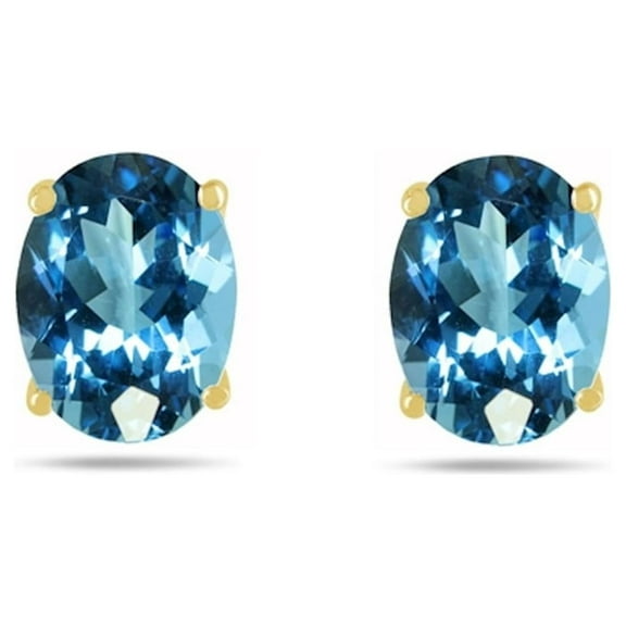 Mauli Jewels Ear Rings for Women 1.1 Carat 6x4 Oval Shape Blue Topaz Earrings Carat 14k Yellow Gold 4-prong