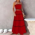 thumbnail image 7 of Xdegoge Linen Two Piece Outfit for Women Maxi Tiered Skirt Set Strapless Bandeau Top Boho Summer Skirts Flowy Flattering Lightweight Beach Vacation Party Holiday Wear, 7 of 7