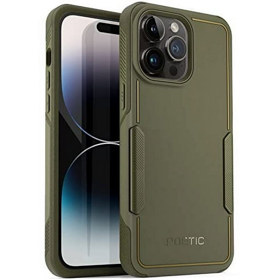 Poetic Neon Case for iPhone 14 Pro Max, Dual Layer Heavy Duty Drop Protection, Military Green