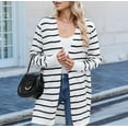 thumbnail image 4 of Women Light Cardigan Sweaters Cardigan Loose Casual Long Sleeve Open Front Breathable Black & White XL, 4 of 9