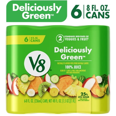 V8 Deliciously Green 100% Fruit and Vegetable Juice, 8 fl oz Can, 6 Count