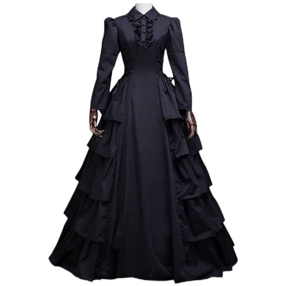 Women's Black Medieval Victorian Style Dress Renaissance Gothic Lace Princess Ball Gown