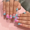 thumbnail image 3 of 24Pcs Short Square Head Fake Nail with Colorful Flower Designs Wearable French False Nails Ballet Finished Jelly Stick on Nails LU, 3 of 5