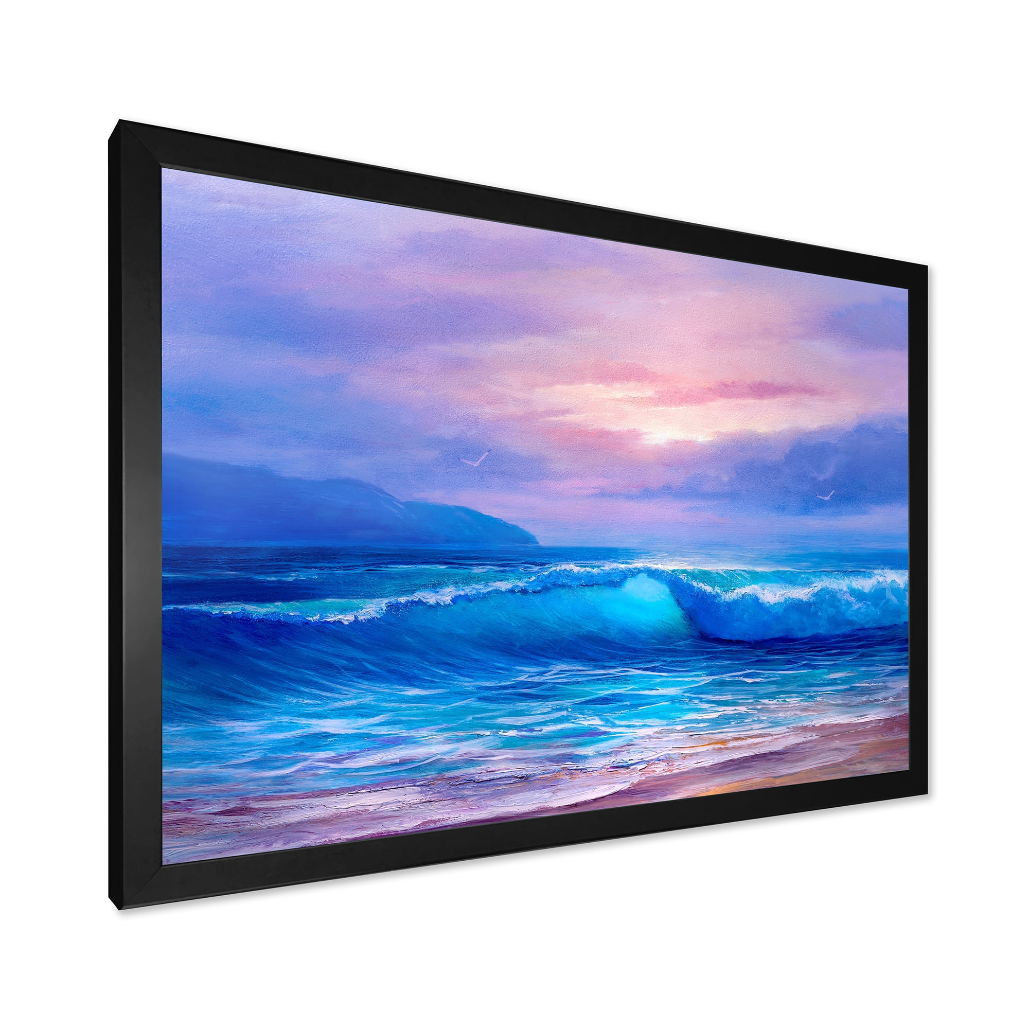 Designart 'The Sea By The Beach With Golden Sunset' Nautical & Coastal Framed Art Print
