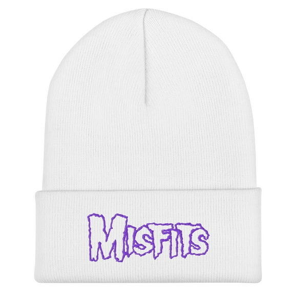 Misfits - Purple on White Cuffed HD Embroidered Beanie