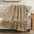 thumbnail image 4 of Home Soft Things Line Drawing Faux Fur Throw Blanket with Micromink Back, Luxury Soft Cozy Plush Fluffy Fuzzy Reversible Thick Warm Throw Blanket, 50x60 inches, Light Taupe, 4 of 10