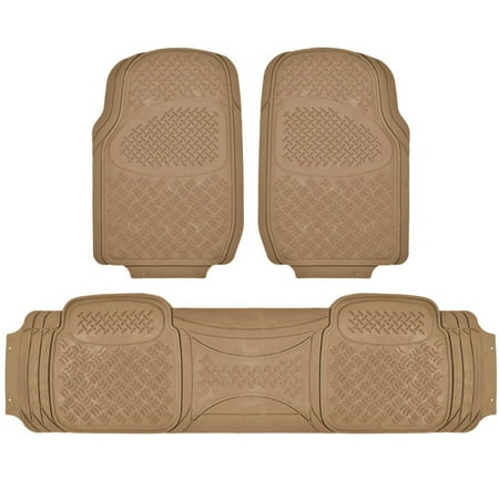 All Weather Durable Rubber Floor Mats Front & Rear Liner in Beige, Protects against spills, stains, dirt and debris. By