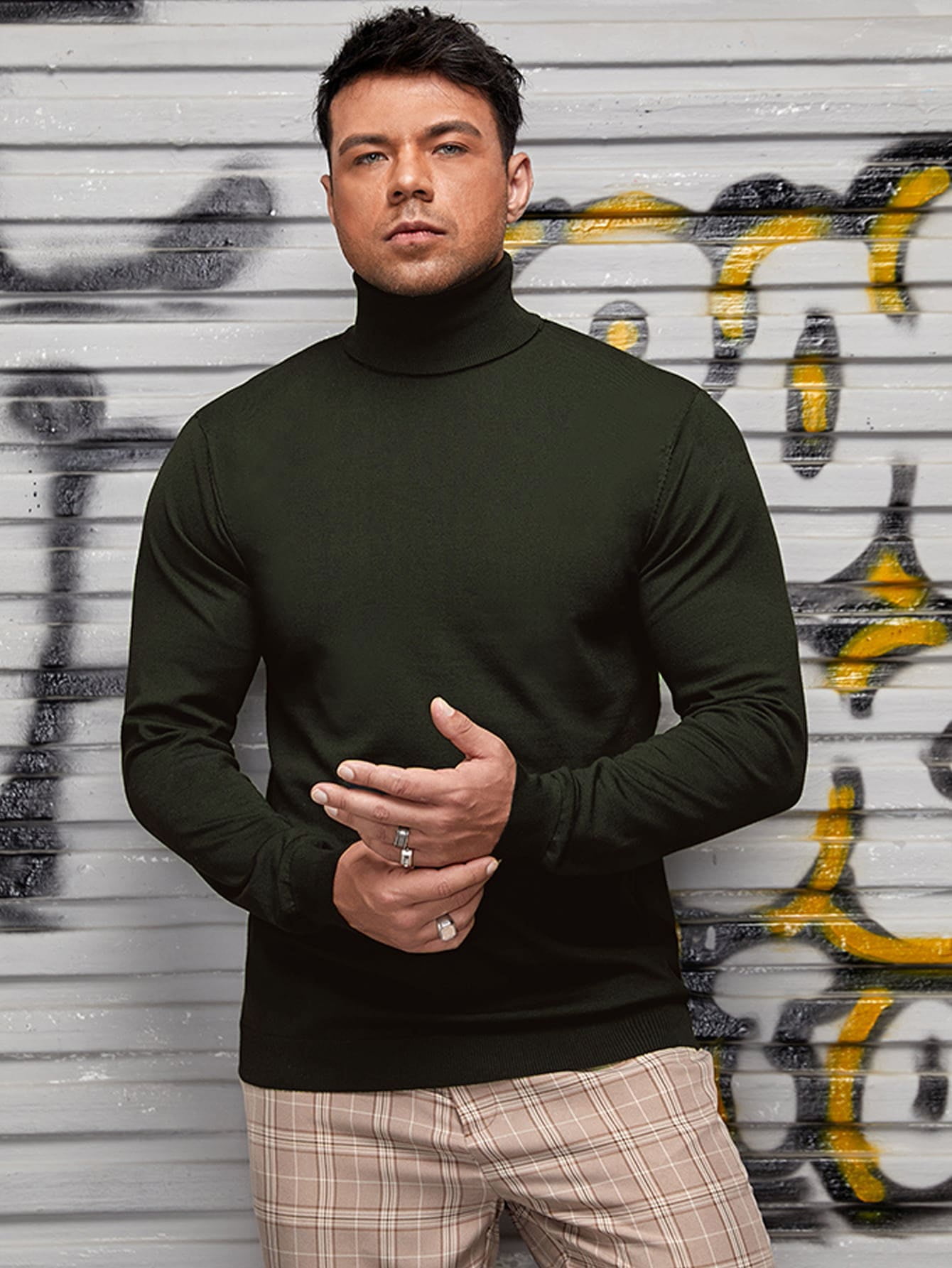 Men Solid Turtleneck Sweater 4XL(20 