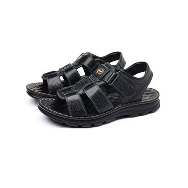 LUXUR Mens Sandals Faux Leather Casual Shoes Summer Flat Non Slip Men s Black 9