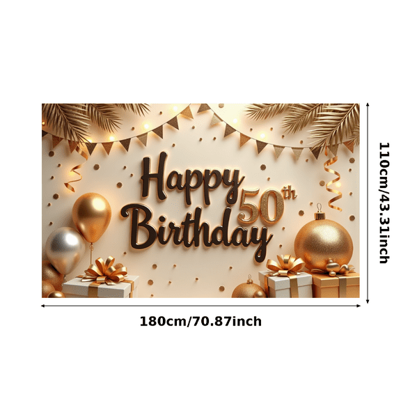 Yatrandify Golden Theme Happy 50th Birthday Banner Decorative Design Party Decoration Celebration Banner for Birthday Party Indoor Decoration Photo Shoot