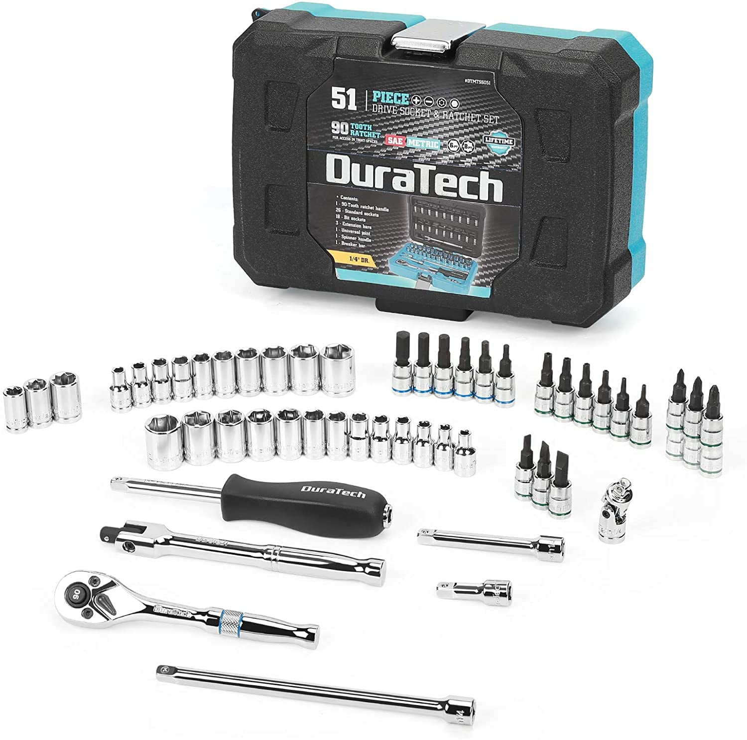 DURATECH 1/4" Socket Set, 51 Piece Tool Set Including Standard(SAE) And ...