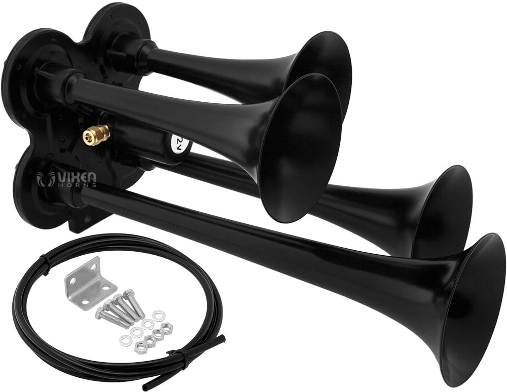 Vixen Horns Train Horn for Truck/Car. 4 Air Horn Black Trumpets. Super