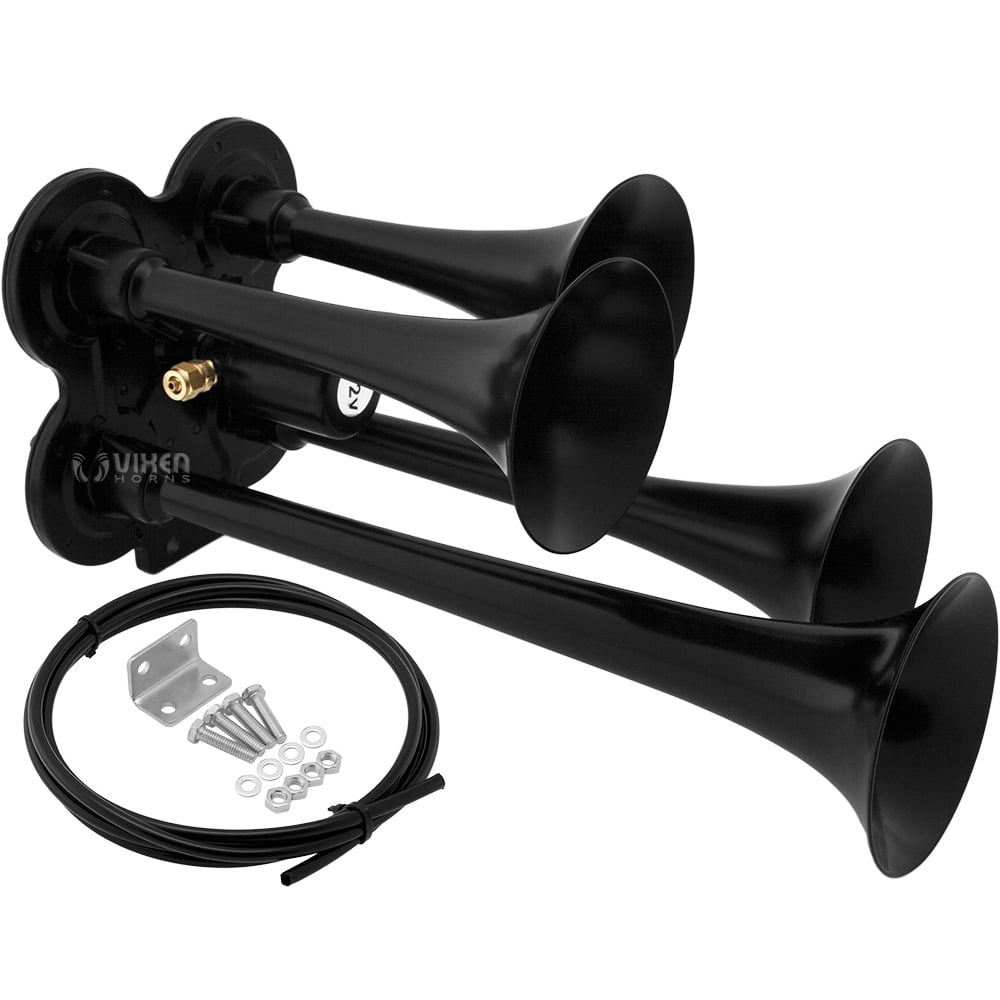 Vixen Horns Train Horn for Truck/Car. 4 Air Horn Black Trumpets. Super