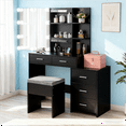 thumbnail image 2 of Zimtown Vanity Desk Set with Adjustable Lighted Mirror, Modern Makeup Table with 5 Drawers and Stool, Dressing Desk for Bedroom, Black, 2 of 13