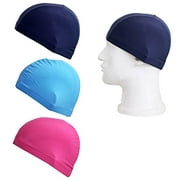 Honbay 3PCS Pure Color Lycra Swim Cap Swimming Cap Swimming Hat for Kids and Adult(not for long hair)