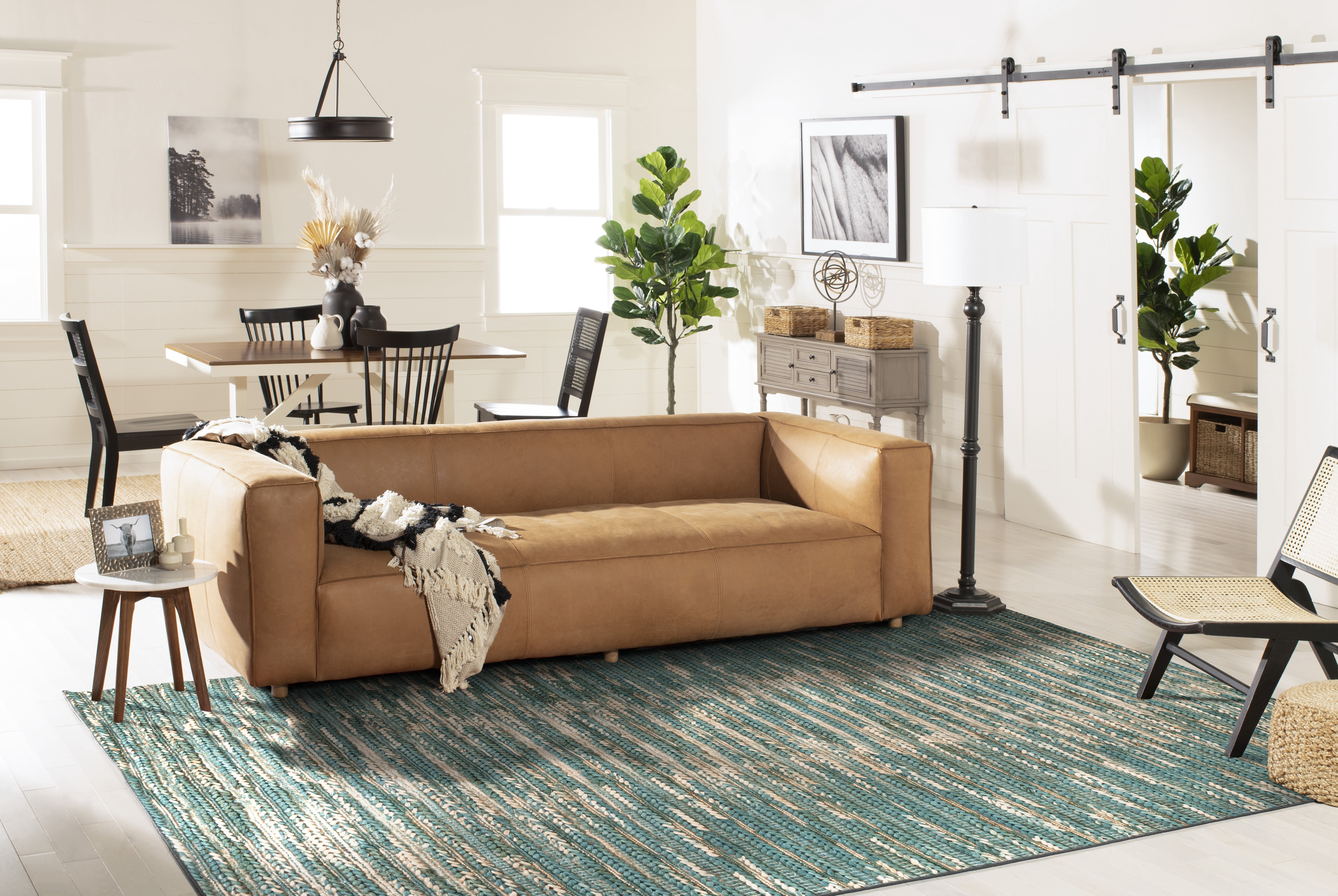 SAFAVIEH Natural Fiber Kaeden Abstract Area Rug, Dark Green/Natural, 6' x 9'