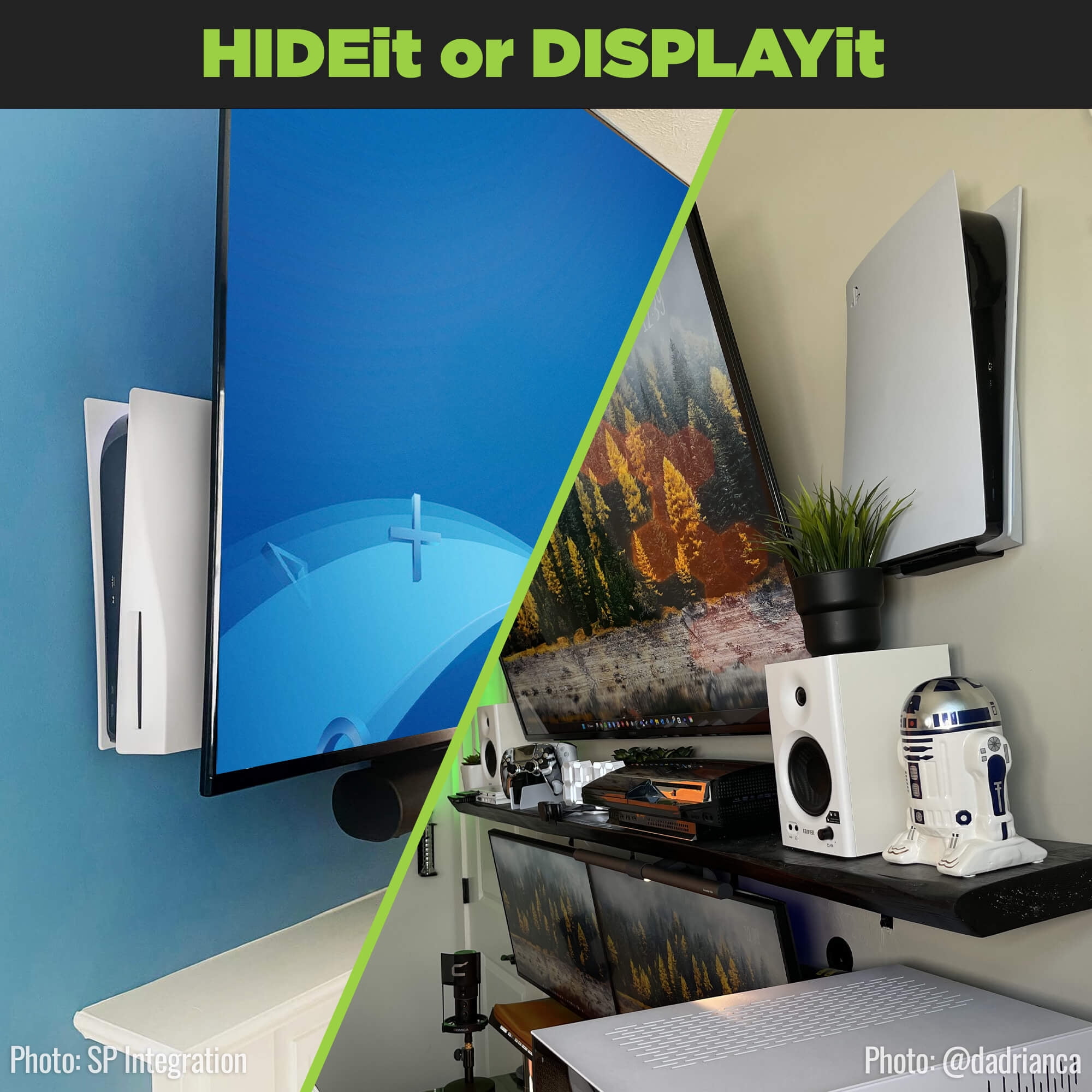 HIDEit Mounts for PS5 Pro and Original PS5 - Patented Wall Mount Kit for PlayStation 5 - Keeps Your Console Cool - American Company - Quality Steel Mount for PS5 and PS5 Pro (Not PS5 Slim)