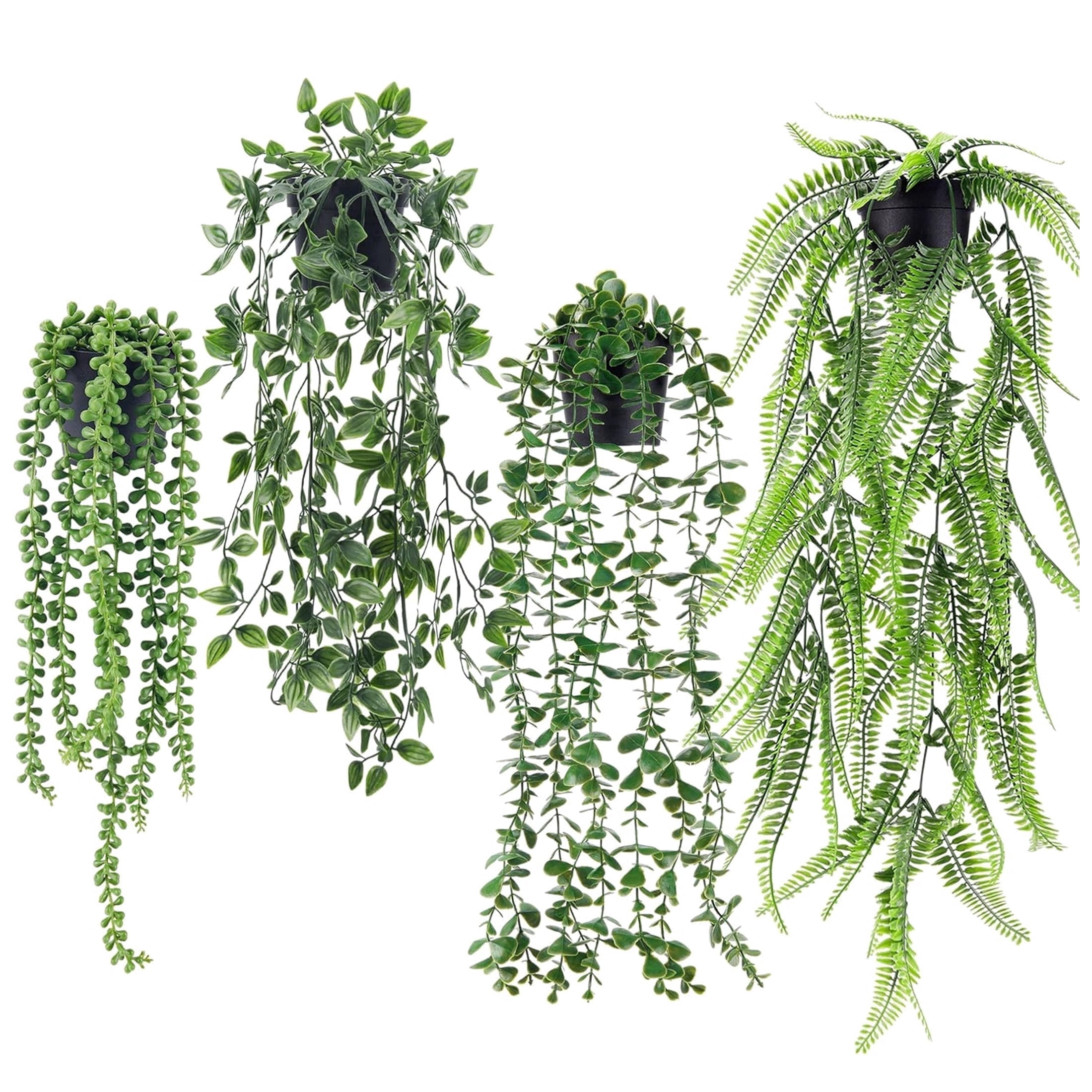 4 Pack Fake Hanging Plants Artificial Decor Faux Potted Greenery Hanging Plants Indoor For Room Home Shelf Outdoor Decor